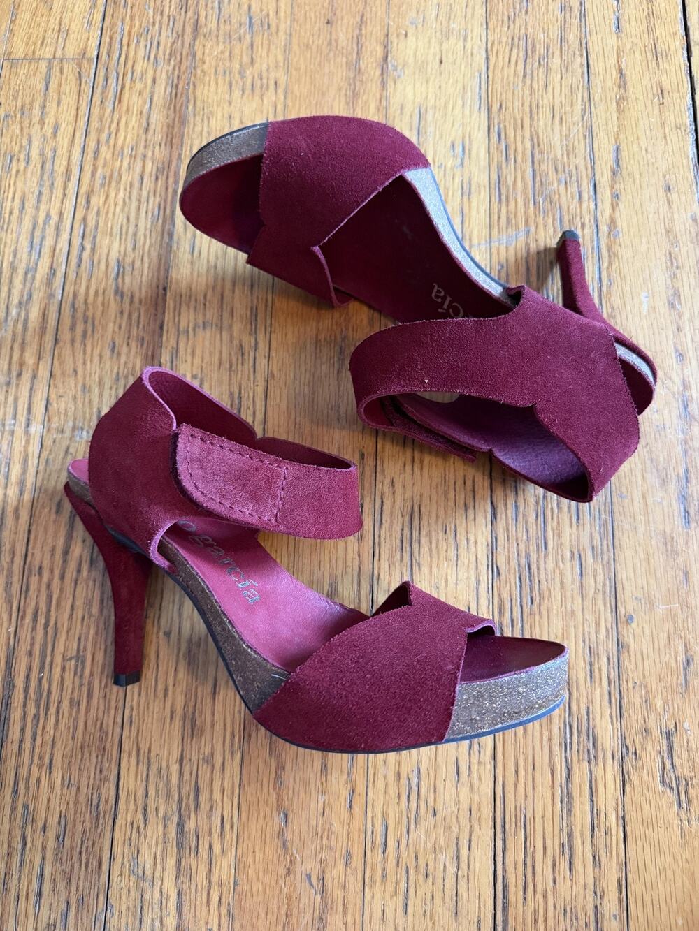 Pedro Garcia Shoes Womens Size 6.5 Red Suede Platform Ankle Strap Heel Spain